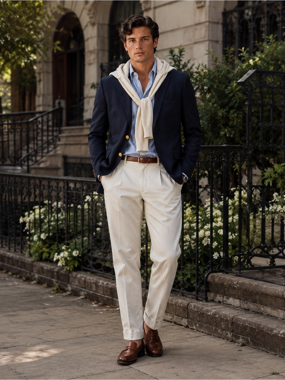 Ralph Lauren Navy Wool Blazer 44R Gold Brass Buttons Preppy Old Money quiet luxe